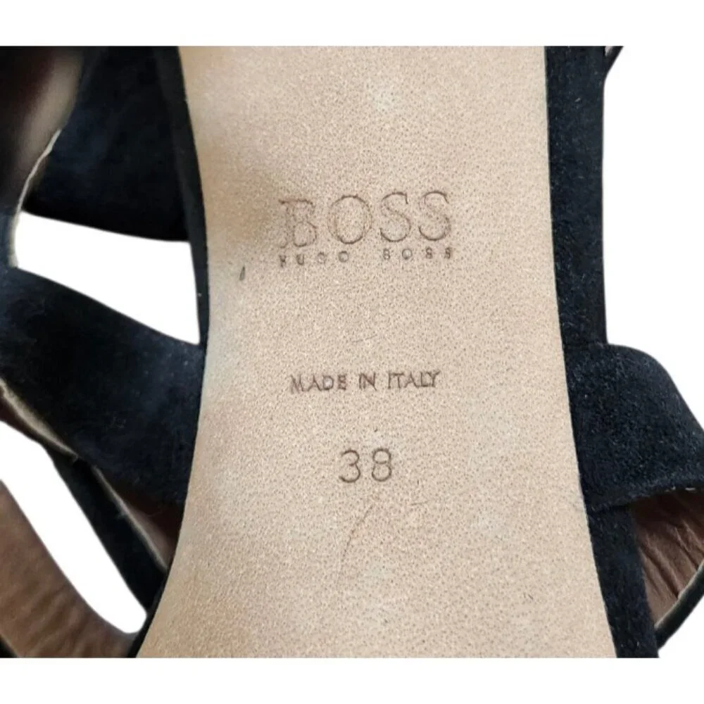 BOSS Hugo Boos GRACE Black Suede Strappy Stiletto Sandals Heels Sze EU38/7.5
